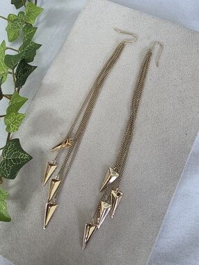 Boho Gold Tiered Spike Long Dangle Chain Earrings | Edgy & Chic
